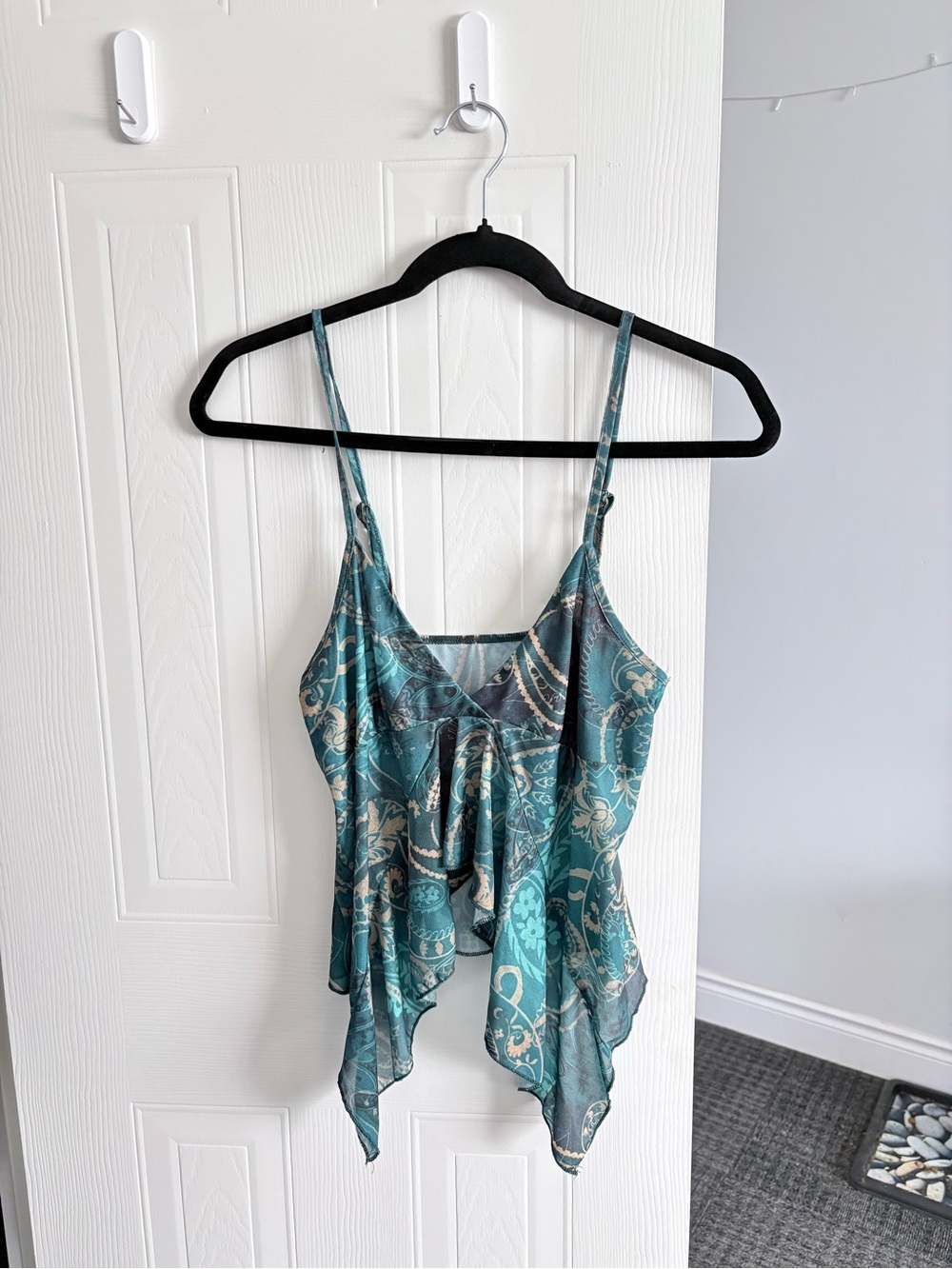 Floral Teal Handkerchief Hem Cami Top - Women